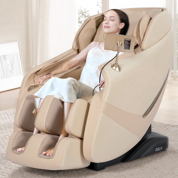 RELX Massage Chair Full Body, Zero Gravity Massage Chair with SL-Track, Heating, AI Control, 13 Modes, and Foot Rollers (Beige)
