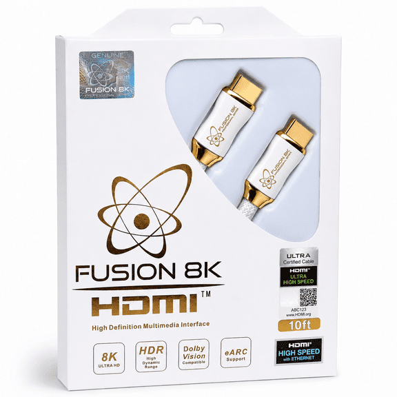 Fusion8K White HDMI 2.1 Cable 10ft - Certified 48Gbps 8K 4K 120Hz, Nylon Braided for PS5 Xbox Series X, HDR eARC VRR ALLM