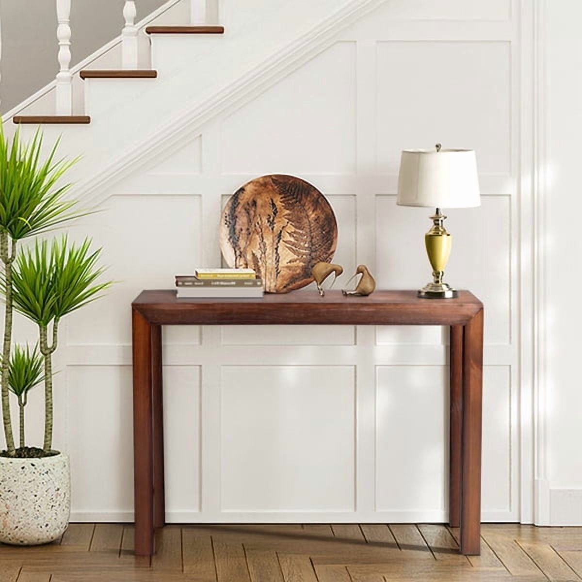 Pinewood Entryway Table, Walnut Waterproof Surface, 220lb Capacity, Modern Hallway Console with Easy 30-Min Assembly
