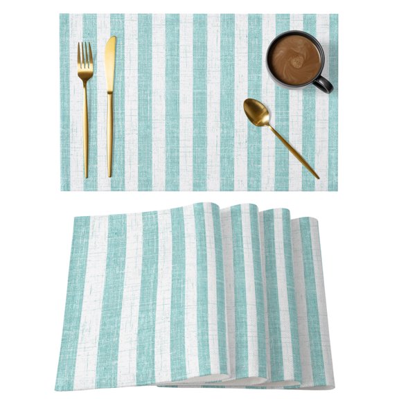 Green Stripes Placemats Set of 6 Vintage Boho Lines Geometric Farmhouse Place Mats Indoor Wipeable Table Mats Washable Cloth Dining Table Placemats for Kitchen Holiday Party Home Decor 13x19 Inch