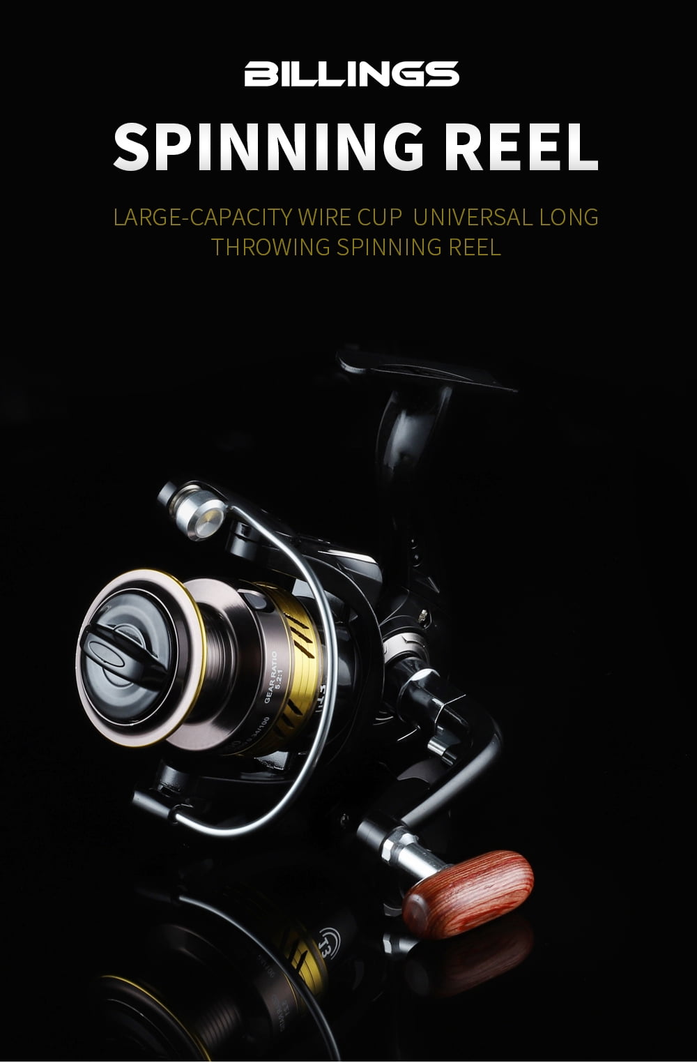 BILLINGS Spinning Reel,22LB Max Drag Spinning Fishing reels,Fishing Reel for freshwater,5.2:1 Gear Ratio with Fold Metal Rockers