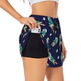 thumbnail image 3 of Lsque Astronaut Dinosaur Printed Women's Running Shorts with Liner Pockets,Elastic Quick Dry Workout Athletic Gym Yoga Shorts,Womens High Waist Shorts-Medium, 3 of 9