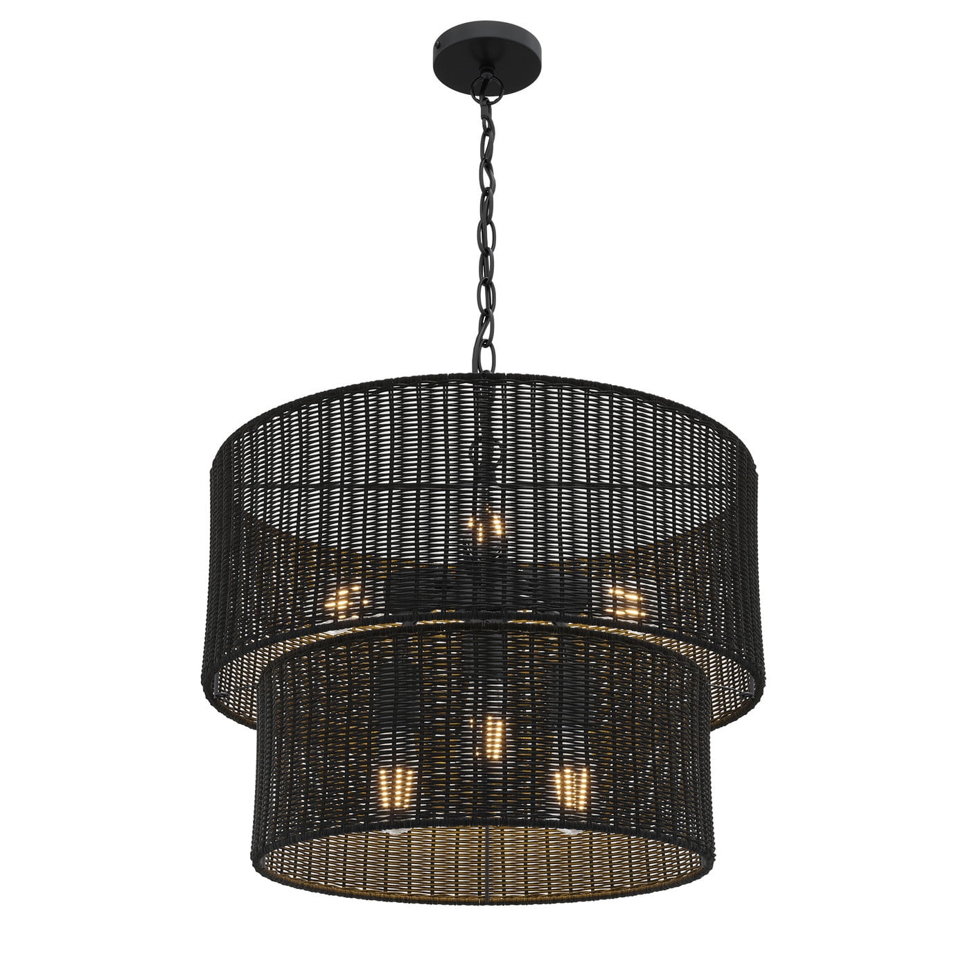 Aiwen Black 2-Tier Wicker Chandelier Rustic Pendant Light Fixture for Bedroom Foyer Kitchen Hallway