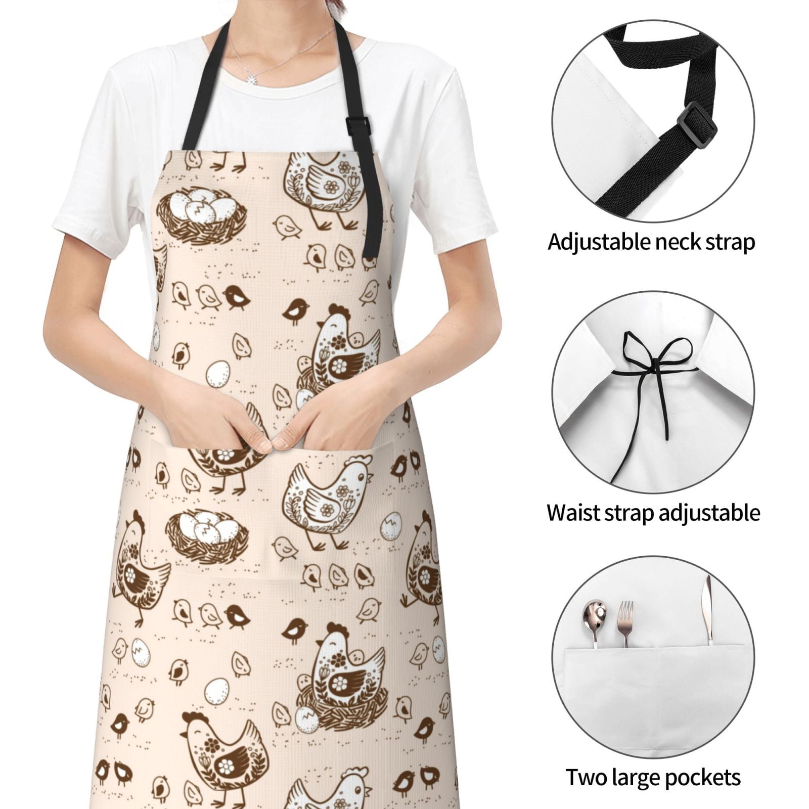 Kdxio Retro Rooster Apron with Pockets Adjustable Kitchen Aprons for Men Women Waterproof Aprons for Cooking,Drawing,Crafting, Baking Household Cleaning
