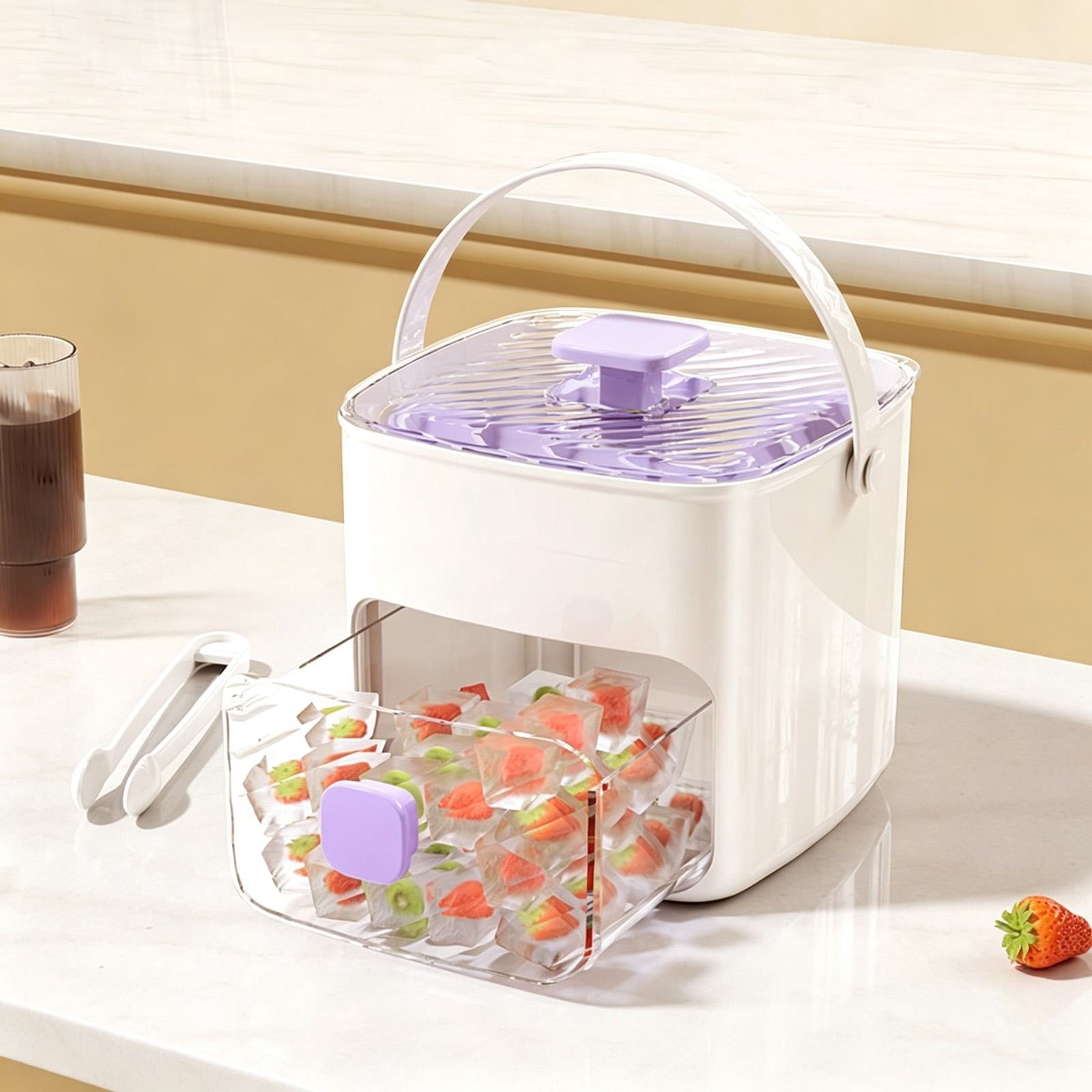 48 Ice Cube Maker with Easy Pres Double-Layer Ice Maker Set with Storage Container Press-Release Lid Silicone Ice Trays Portable Ice Storage System for Home Use 48 Cube Double-Deck Portable