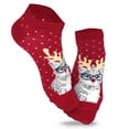 thumbnail image 3 of Funny Silly Cat Reindeer Polka dots Stripes Fun Novelty Cotton Low Cut Ankle Socks Women 3-Pairs 9-11 Red, 3 of 8