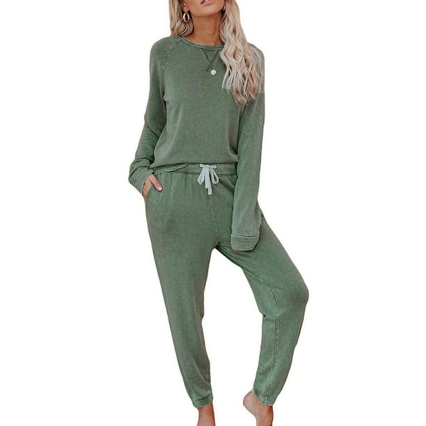 Conjunto de pijama de dos piezas para mujer, ropa de dormir de algodón de manga larga, ropa de dormir y pantalones de pijama, conjuntos de salón