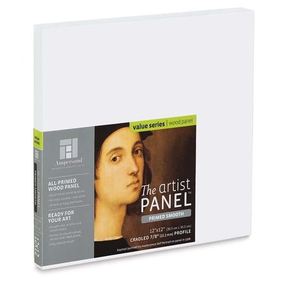 Ampersand Art Artist Panels, Primed Smooth, Cradled, 7/8" Profile, 12" x 12"