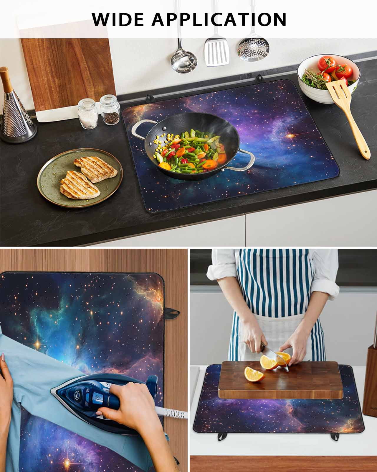 nqOlkjepod Large Induction Cooktop Protector Mat 24"x21", Teal Purple Blue Sky Stove Top Covers for Electric Stove, Modern Abstract Orange Stars Stove Burner Cover Mats, Glass Top Stove Cover