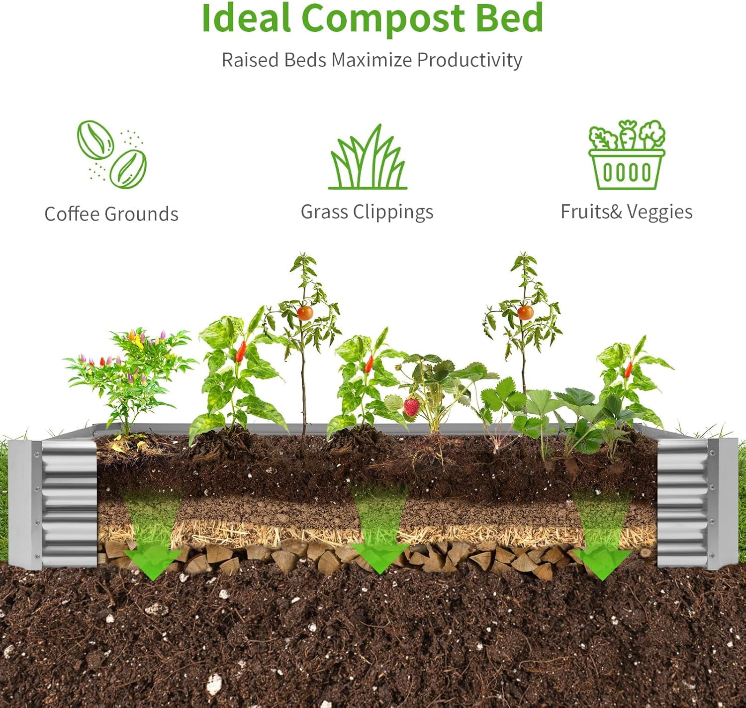 BN-LINK 4×2×1 ft Raised Garden Bed Kit, Rectangular Galvanized Metal Planter Garden Boxes Outdoor, Large Garden Beds for Vegetables Flowers, Easy DIY and Cleaning