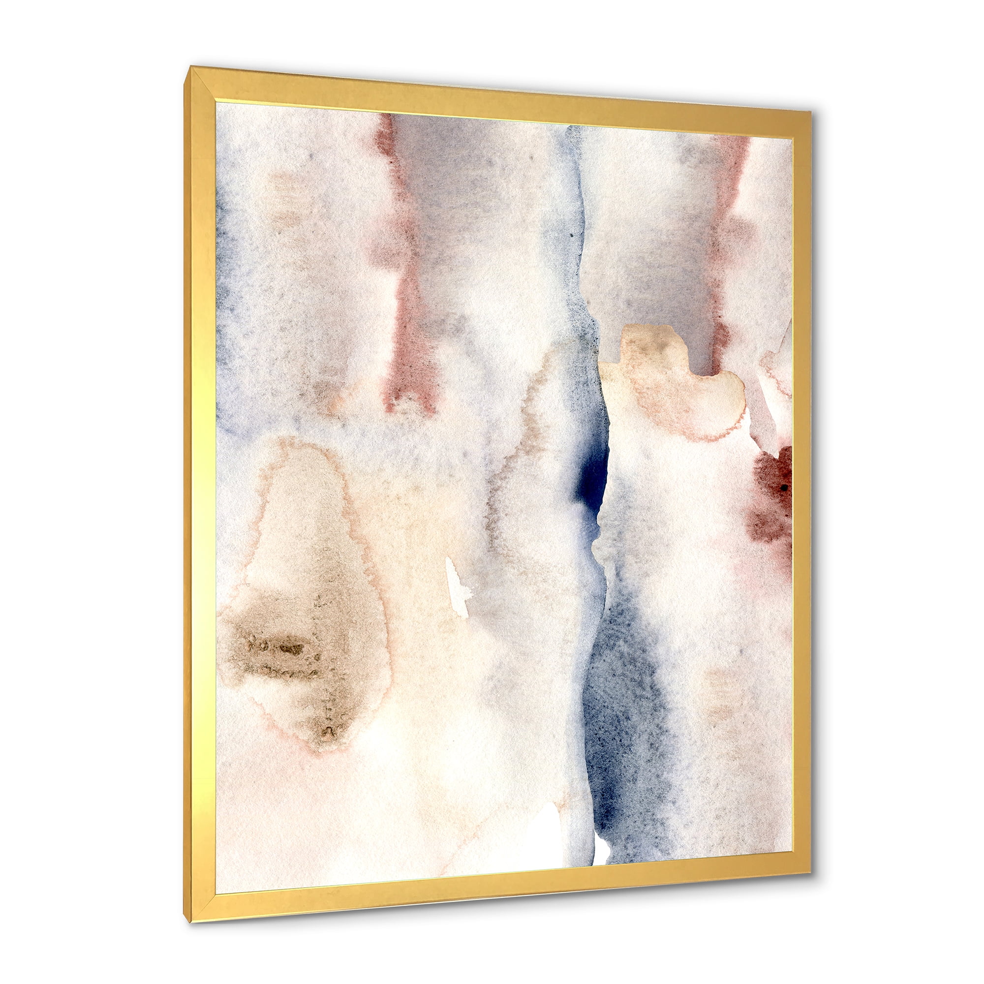 Designart 'Pastel Abstract With Pink Dark Blue and Gray Spots' Modern Framed Art Print