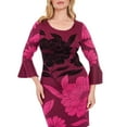 thumbnail image 3 of Women's London Times Bell Sleeve Floral Print Sheath Sweater Dress Color: Berry Floral Size: SMALL, 3 of 4