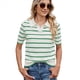thumbnail image 1 of de Punto A Rayas de Corta para Mujer, Camiseta Corta con Cuello en V y Corte Entallado. Verde XL, 1 of 9