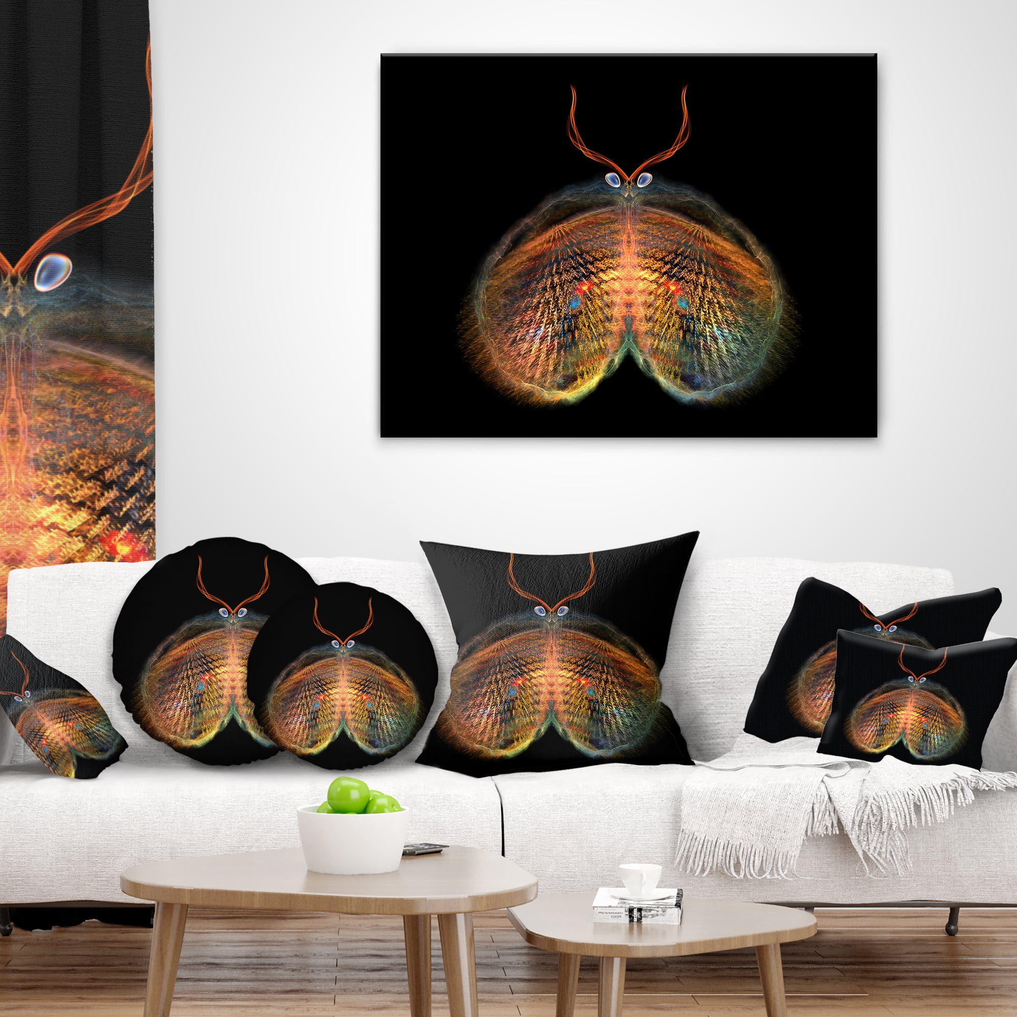 Designart Yellow Red Fractal Butterfly in Dark - Abstract Throw Pillow - 16x16