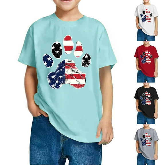 CFLVAEK 4th of July Patriotic Indenpendence Day T Shirts for Kids American Flag Graphic Tees Comfy Short Sleeve Round Neck Cotton Tops 5 Years