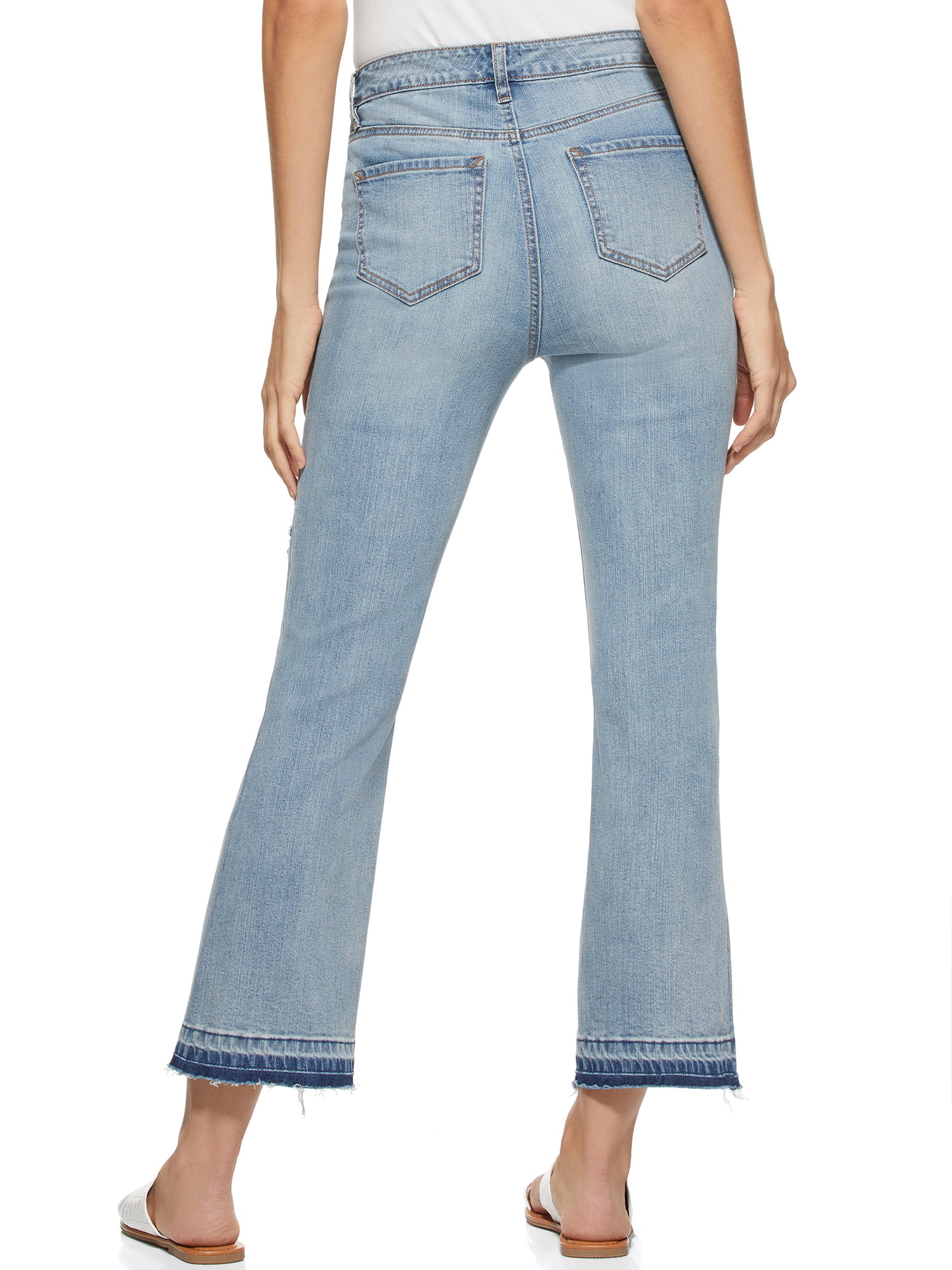 Scoop Women's Destructed Release Hem Crop Flare Jeans - Walmart.com