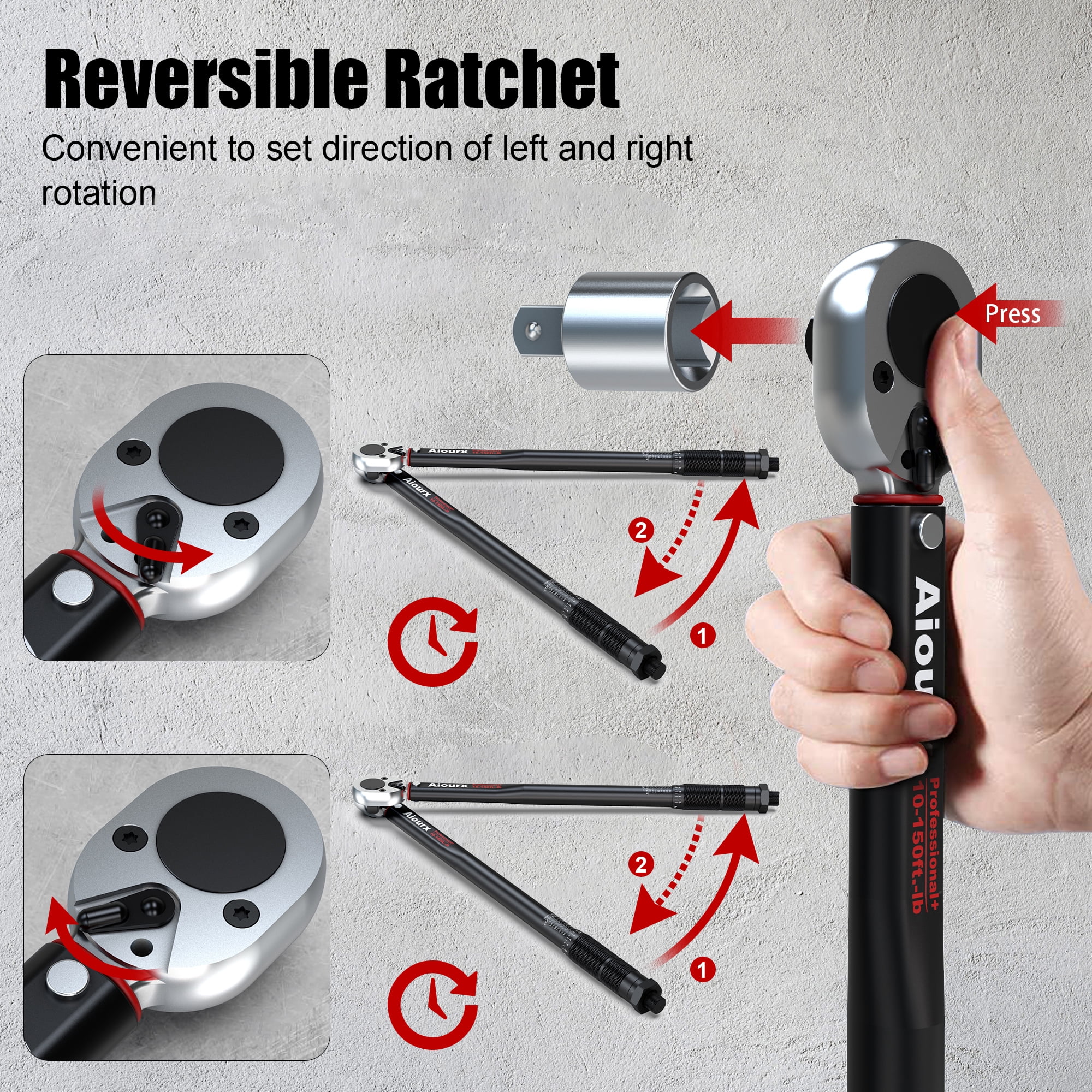 1/2 Inch Drive Click Torque Wrench Set 8-168 ft.-lb.