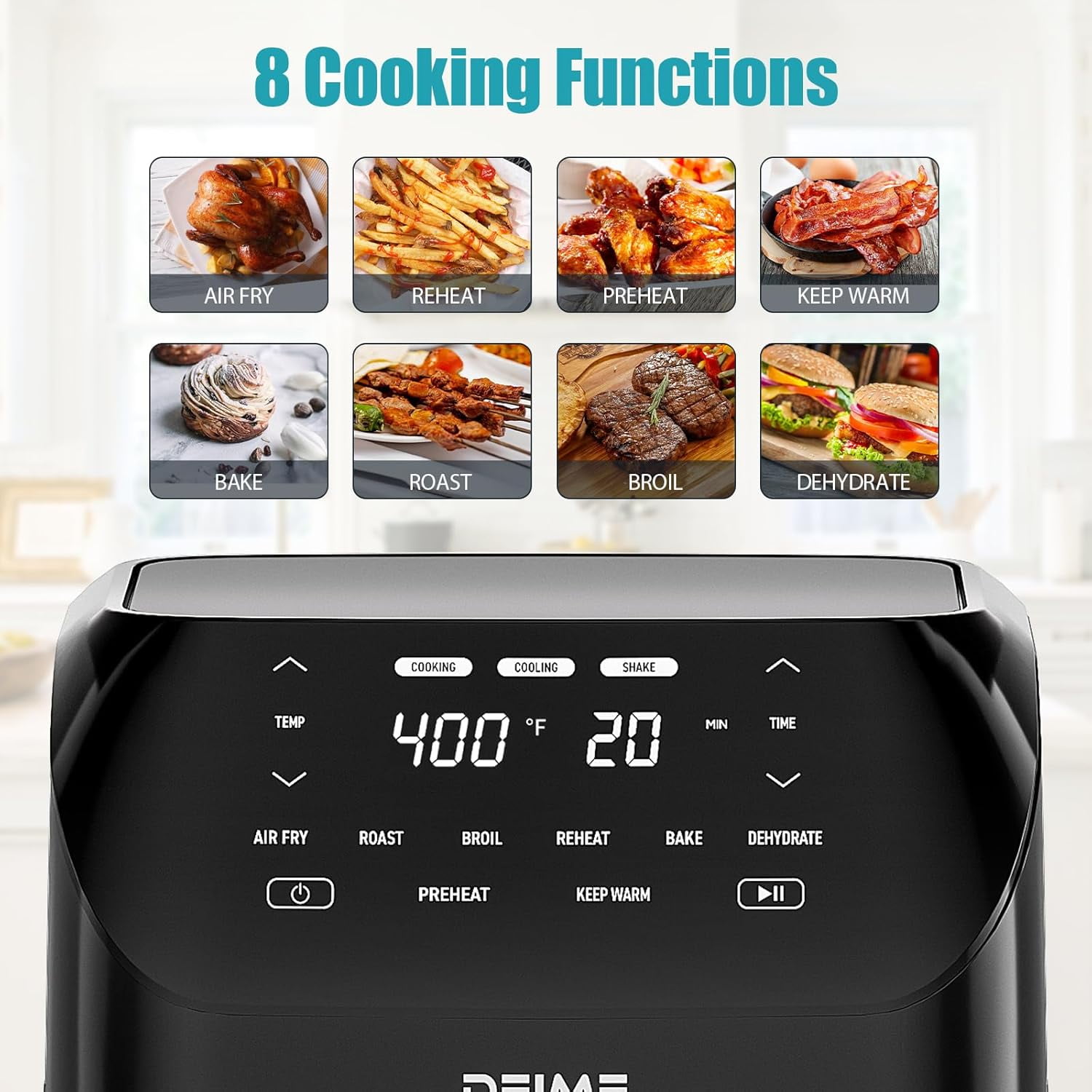 Air Fryer 6.2 QT Large Capacity Oilless Hot Air Fryers Oven 1500W Healthy Cooker with 8 Presets, Digital LCD Touch Screen, Visual Cooking Window, Non-Stick Basket, Included Recipe