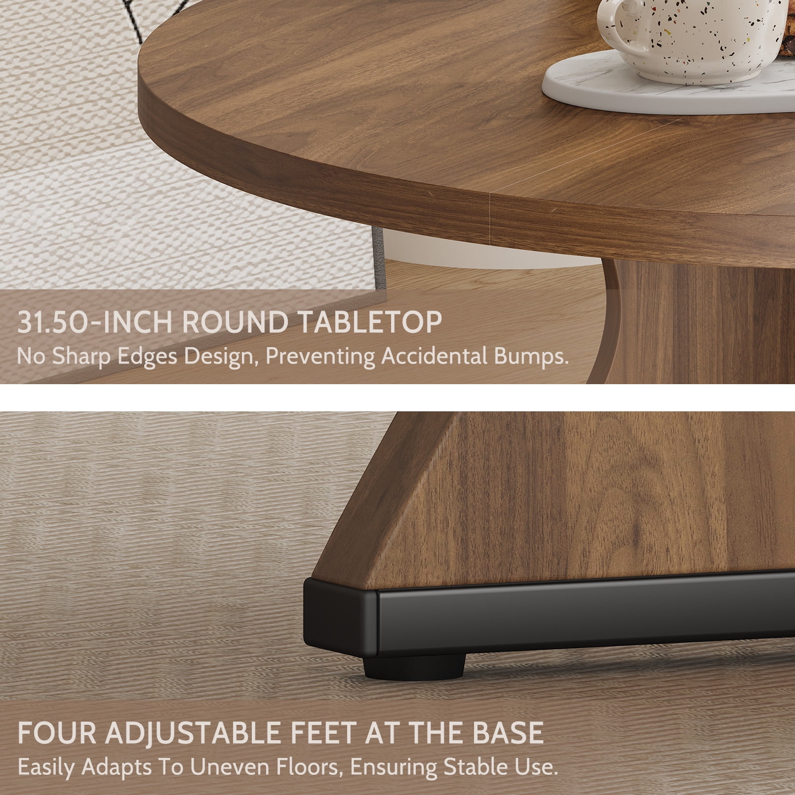 31.5 Inch Small Round Dining Table for 2, Modern Farmhouse Wood Kitchen Table, Rustic Walnut Circle Dining Room Table with Pedestal Base for Kitchen and Dining Room Furniture