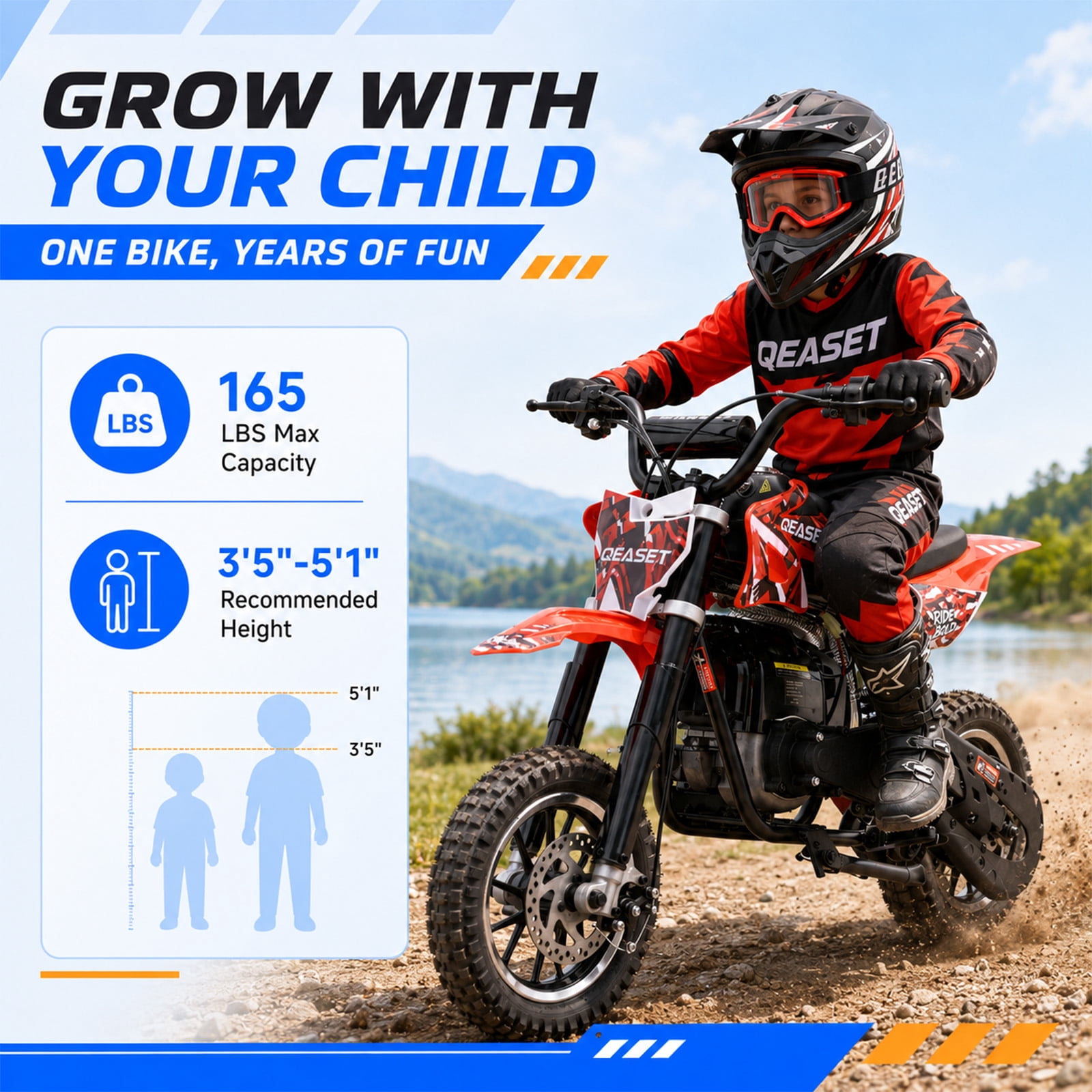 QEASET 39CC Dirt Bike, Gas Powered Mini Bike, Red