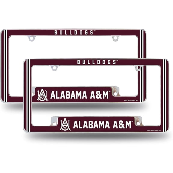 Alabama A&M NCAA Bulldogs (Set of 2) Chrome Metal License Plate Frames with Bold Full Frame Design