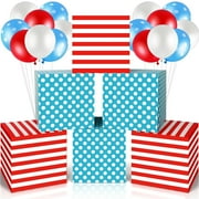 Simgoing 36 Pcs Cartoon SE33Doctor Party Decorations for Blue Red and White Stripe Party Favors Boxes Blocks with Party Balloon Polka Dot Balloons School Reading Activities Decorations Boxes