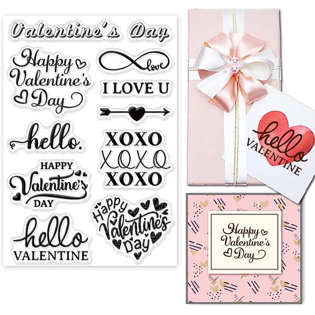 Sellos transparentes de silicona con temática de amor de 14,7 x 21 cm para el Día de San Valentín - Sello transparente de goma con palabras de amor