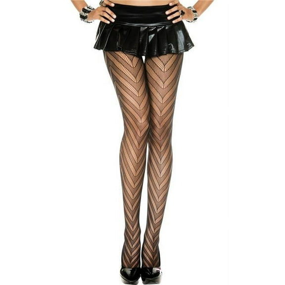 Music Legs Women's Women's Zig Zag Design Pantyhose; Black 5099-BLACK