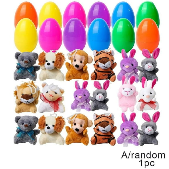 Random 1PCS Prefilled Easter Eggs with Mini Plush Animals Toys Easter Basket Stuffers/Fillers for Kids Toddlers Plastic Easter Eggs Stuffed Animals Gifts Eggs for Easter Egg Hunt Prizes, Party Favor