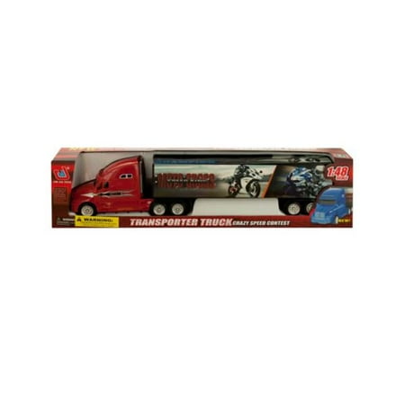 Performance Friction 2 Piece - Kole Imports KL236-4 2 x 15.25 in. Friction Powered Trailer Truck with Motorcycle Decals, 4 Piece