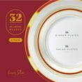 thumbnail image 3 of Laura Stein Designer Dinnerware Set | AFN164 Disposable Plastic Party Plates | Plates with Burgandy Rim & Gold Accents | Includes 32 x 10.75 Dinner Plates + 32 x 7.5” Salad Plates | Venetian, 3 of 3