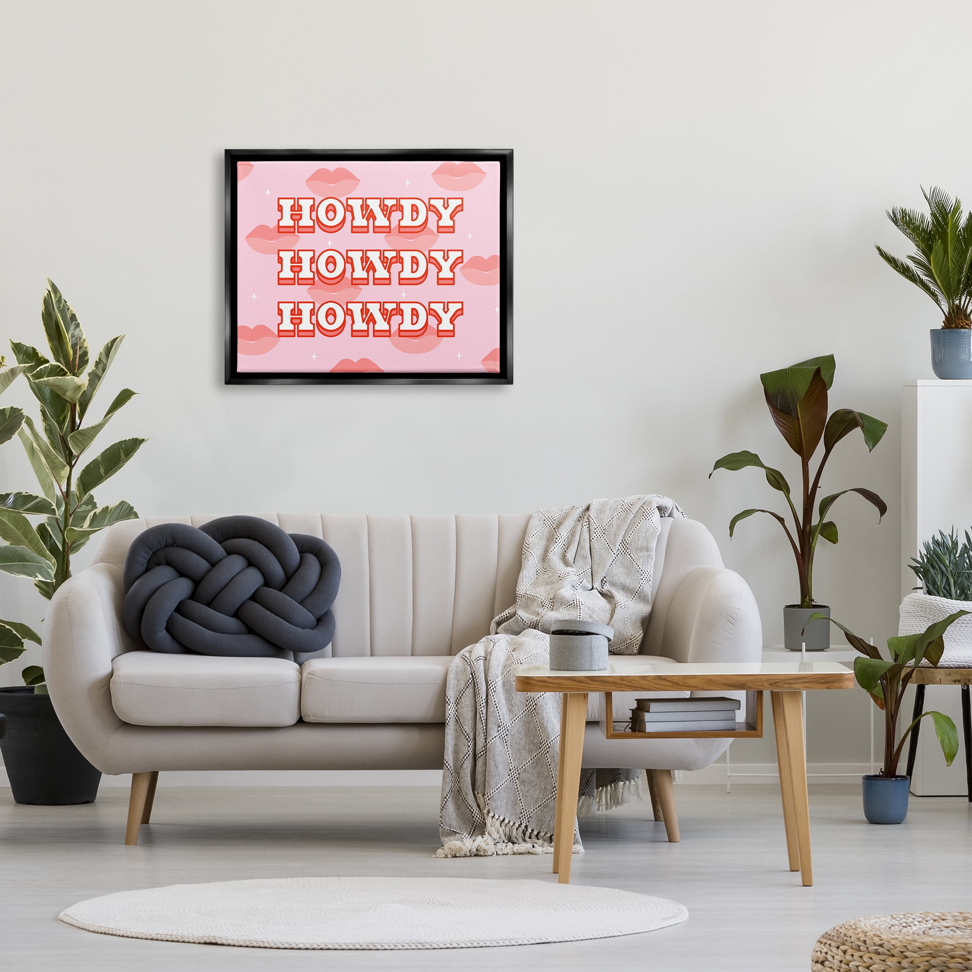 Stupell Industries Howdy Pink Southern Glam Lips Inspirational Painting Black Floater Framed Art Print Wall Art