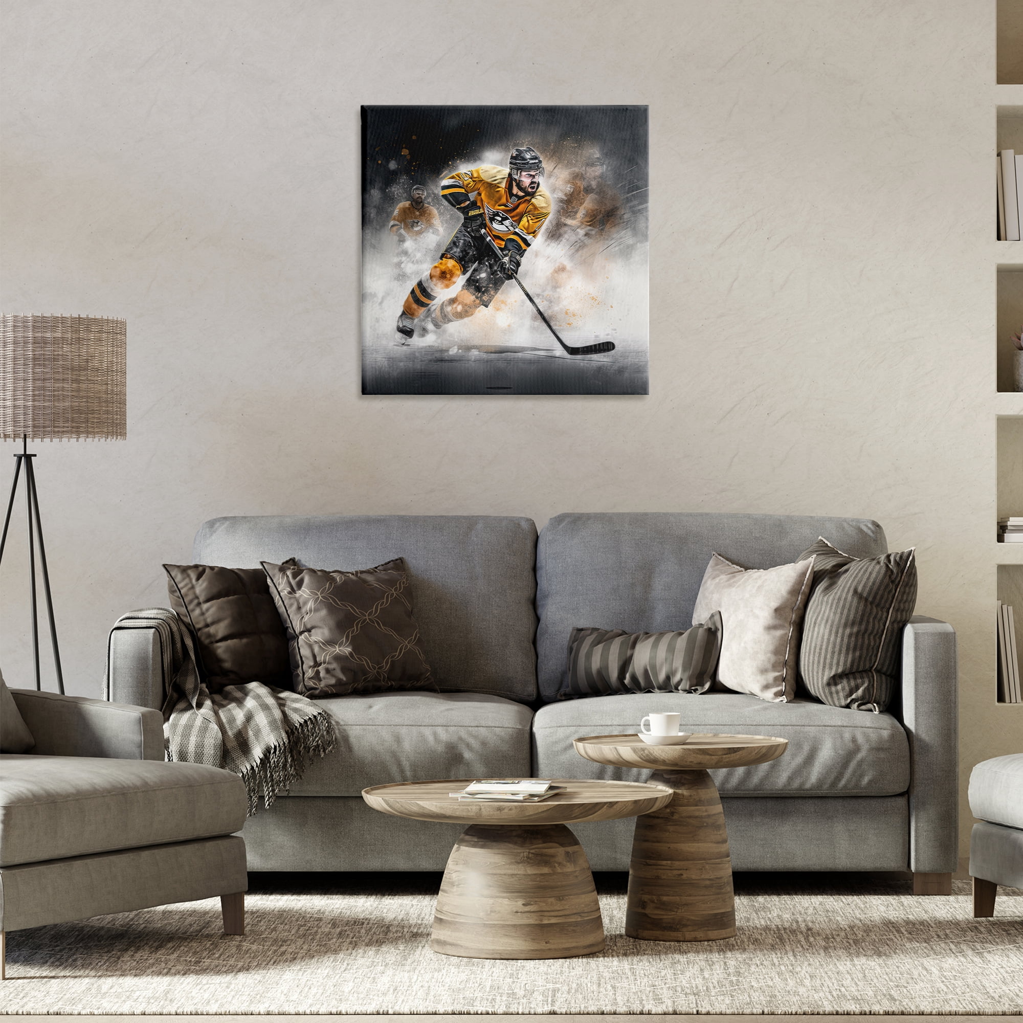 Stupell Industries Hockey Player Athlete People Painting Wrapped Canvas Art Print Wall Art, 24 x 24