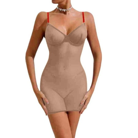 POIUYTR Plus Size Power Mesh Bodysuit - See Through Tummy Control Shapewear  Slimming Babydoll Sheer Mesh Nightgown