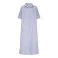 thumbnail image 4 of Wycnly Dresses for Women 2024 Loose Fashion Button Down Breathable Cotton Linen Shirt Maxi Dresses with Pockets Striped Print Short Sleeve Lapel Long Formal Dresses for Women Sky Blue m, 4 of 6