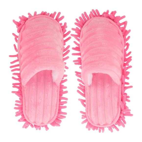 GOOHOCHY Pantuflas de rayas peludas para limpiar el suelo, con suela desmontable, talla M 38-41 (rosa)