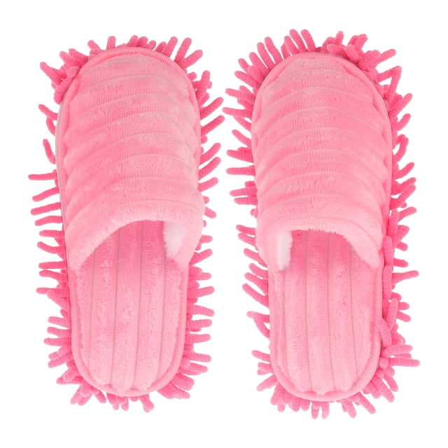 GOOHOCHY Pantuflas de rayas peludas para limpiar el suelo, con suela desmontable, talla M 38-41 (rosa)