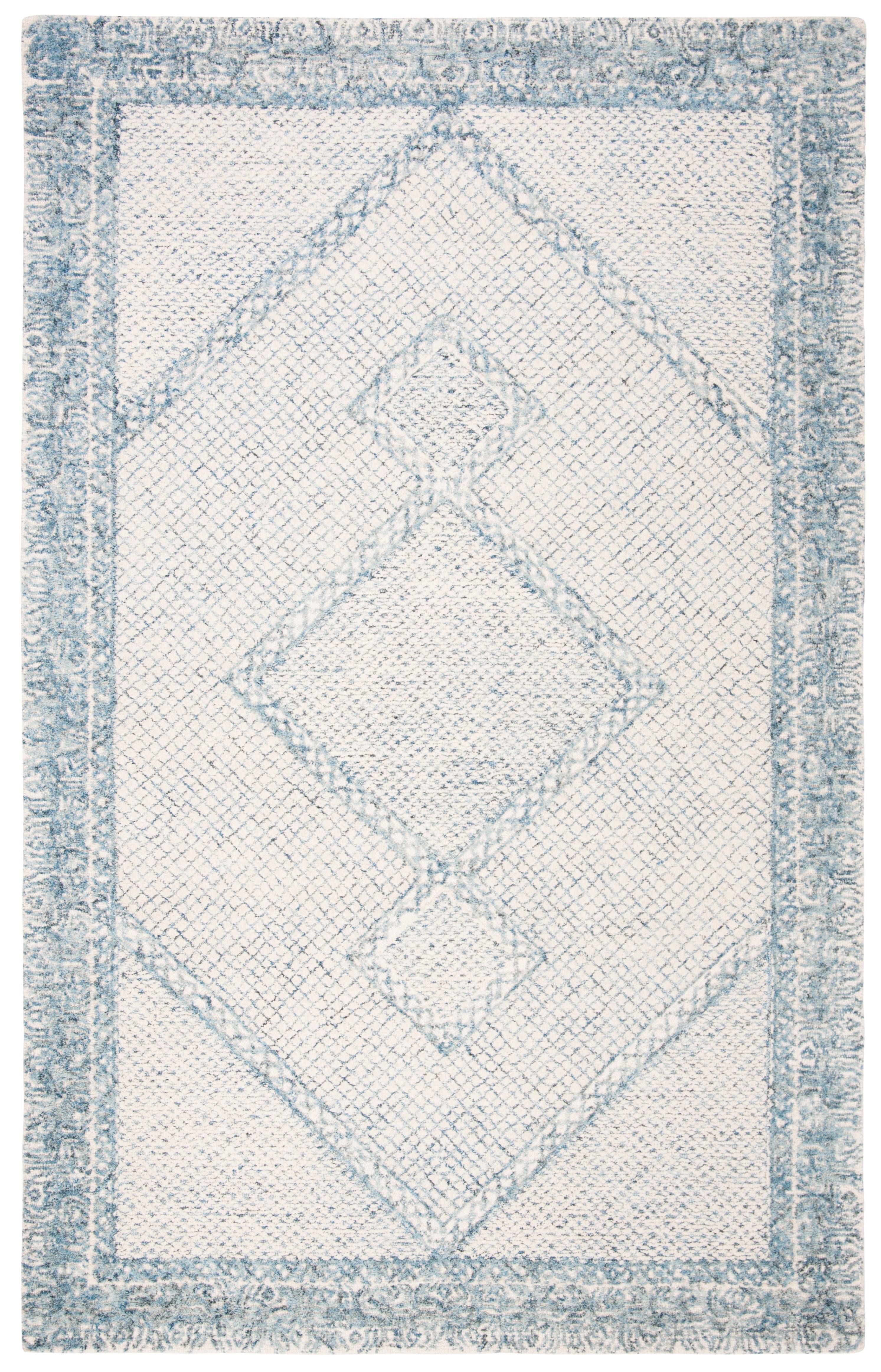 SAFAVIEH Abstract Grosvenor Geometric Wool Area Rug, Ivory/Blue, 6' x 9'