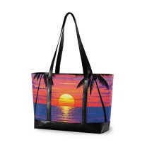 FORMRS Laptop Tote Bag for Women with 15.6" Computer Compartments Handbag, Palm Tree Sunset Pattern