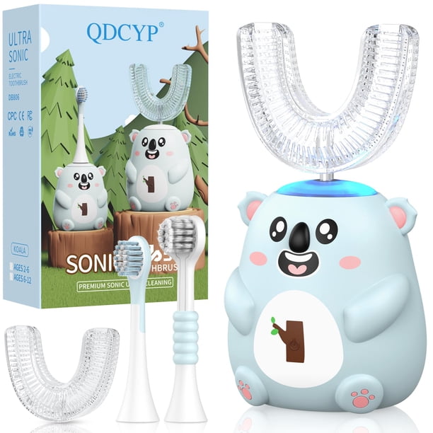 Cepillo de dientes eléctrico para niños QDCYP en forma de U, 6 modos, IPX7