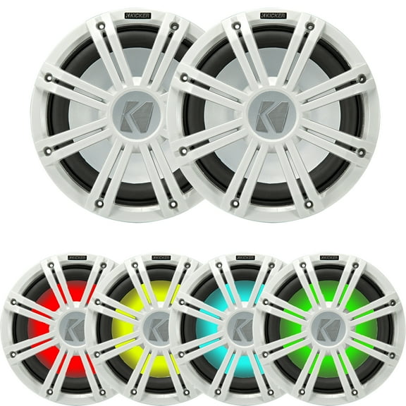 2 Kicker 45KMF124 12" Weather-Proof Subwoofers for Freeair Applications - 2 Kicker 45KMG12W 12" LED Grille (White)