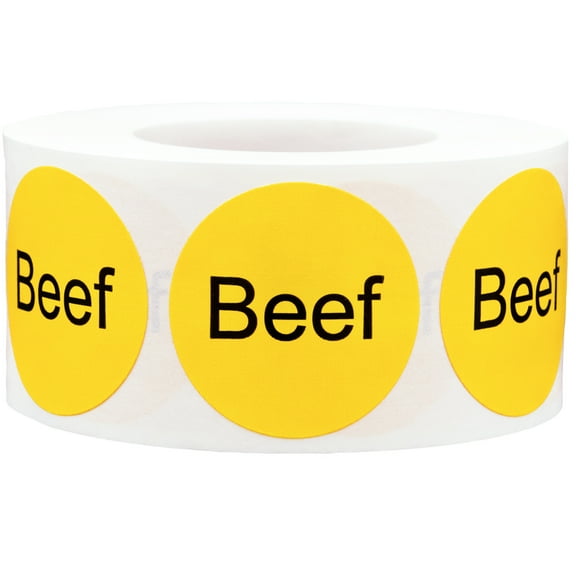 Yellow Beef Deli Labels 1 Inch Round Circle Dot 500 Total Adhesive Stickers