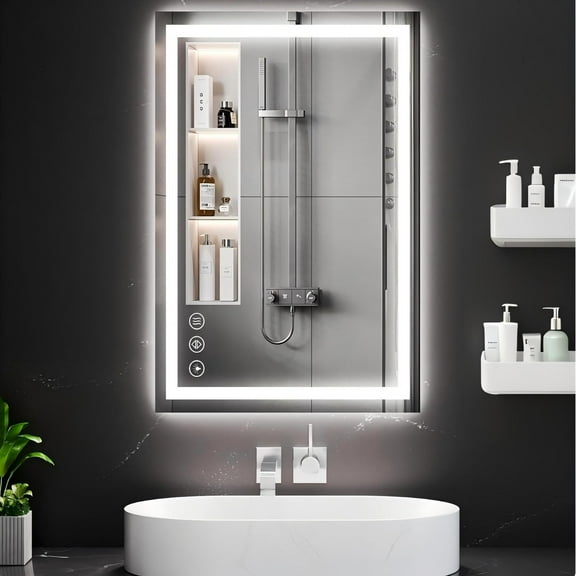 BEAUTYPEAK 24"x 32" LED Bathroom Mirror with Lights Vanity Mirror for Wall,White