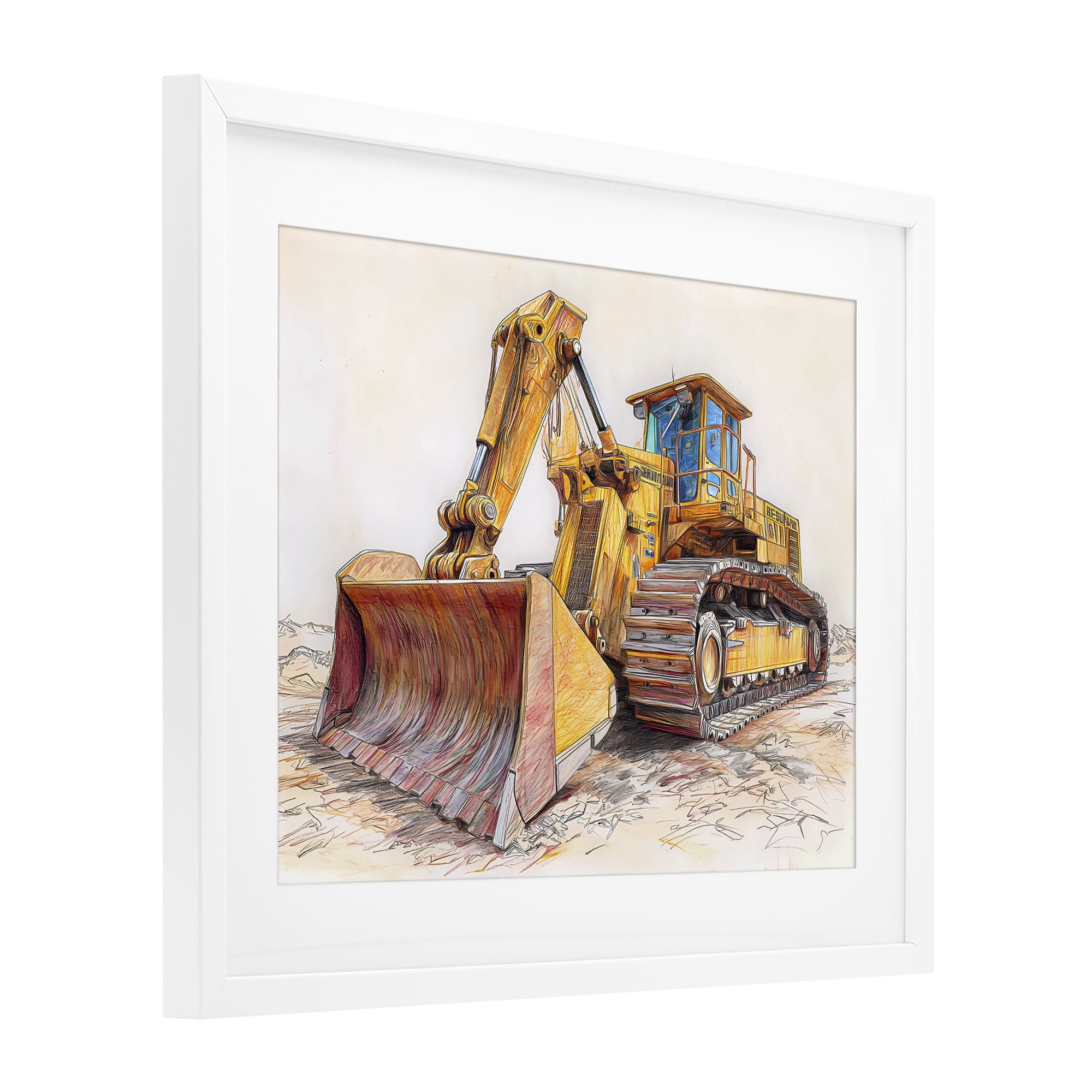 Stupell Industries Industrial Bulldozer Drawing White Framed Print Under Glass, design by Steve Hunziker