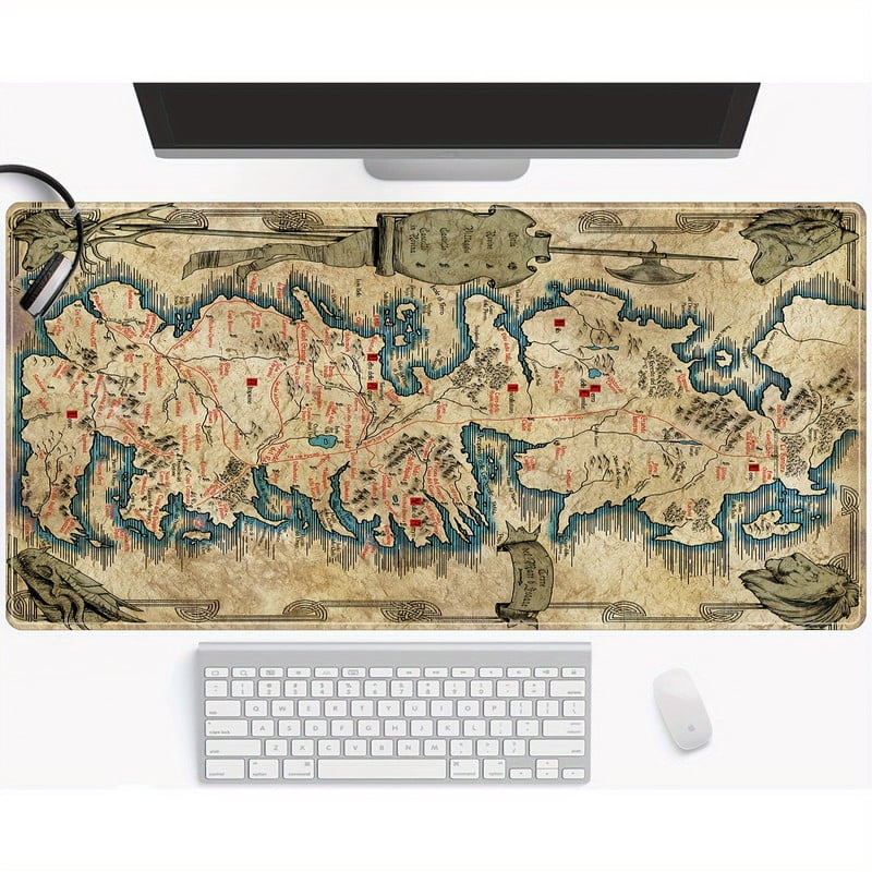 1pc Westeros Map Large Gaming Mouse Pad, Rectangular Rubber Desk Mat with Stitched Edges, Non-Slip Waterproof Office Mouse Pad 31.5x11.8 inch for Gaming and Work