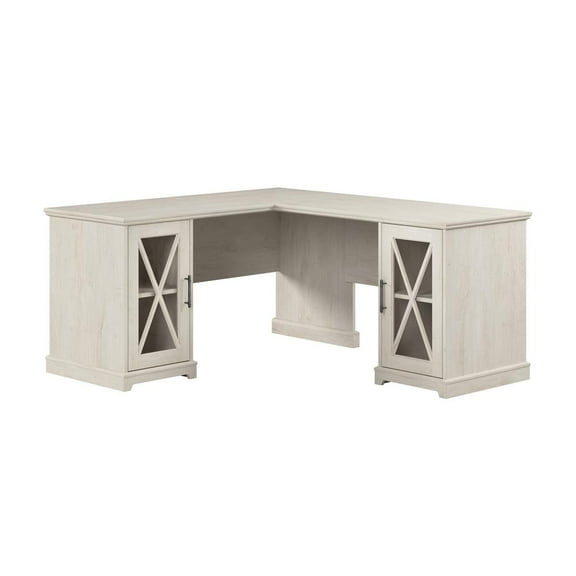Bush Lennox Engineered Wood L-Shaped Desk in Linen White Oak