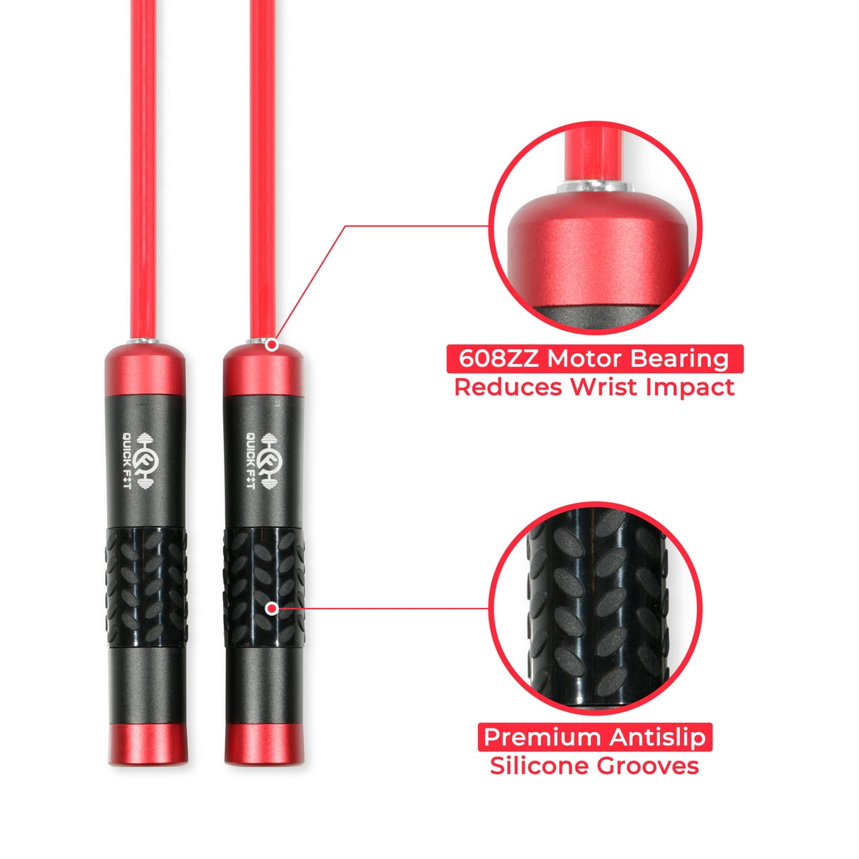 Quick Fit Weighted Jump Rope Set of 2 (1LB) w/ Non-Weighted Skipping Cord - Portable Exercise Accessory for Cardio, HIIT, Endurance - Fun Workout Aid for Burning Heavy Calories - Ball Bearing Handles