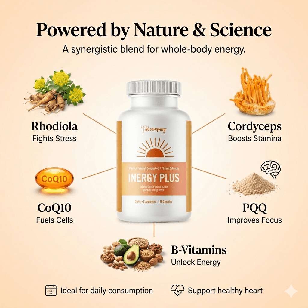 BB Company InergyPlus Natural Energy Supplement for Women and Fatigue, Mental Focus, Caffeine-Free, 60 Capsules