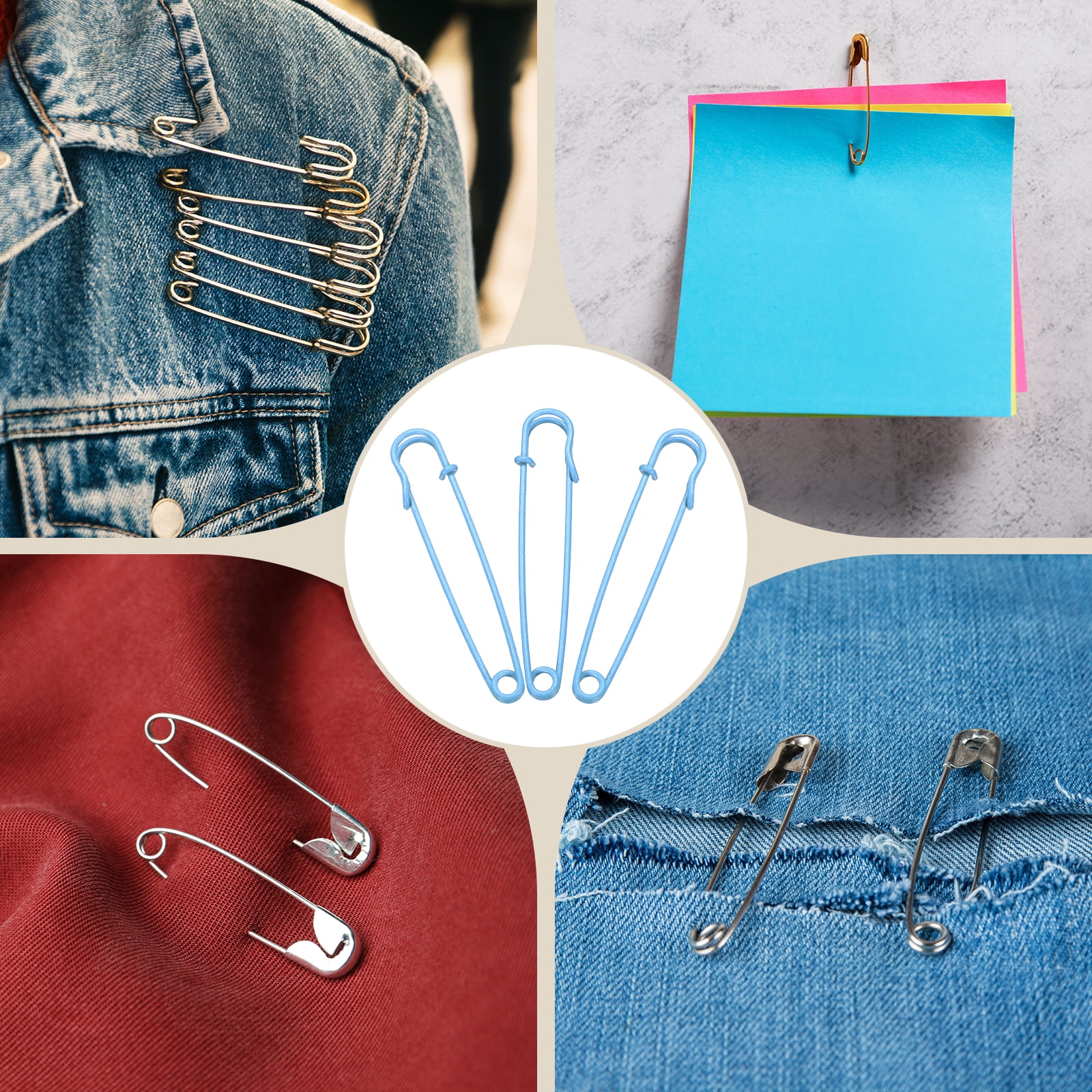 Uxcell 30pcs Safety Pins 100mm Baked Paint Large Safety Pin for Clothes, Sky Blue