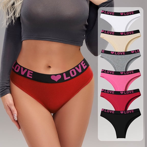 Lunuaoe Women's "LOVE" Waistband Cotton Briefs, Sporty Triangle Panties, Breathable Mid-Low Waist Underwear